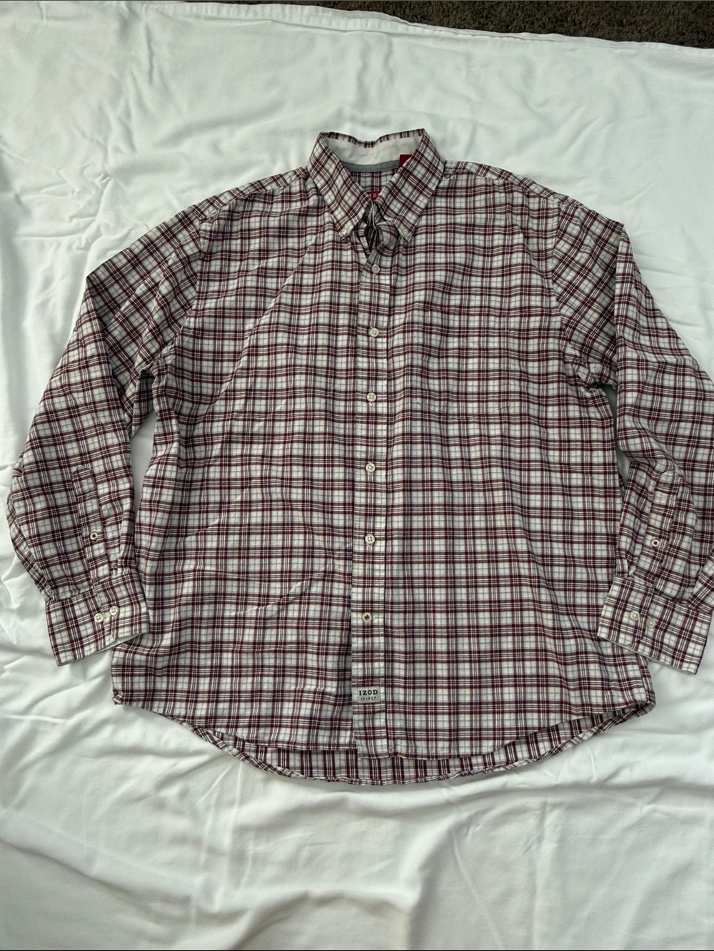 Izod Red and White Plaid Button-Down Shirt